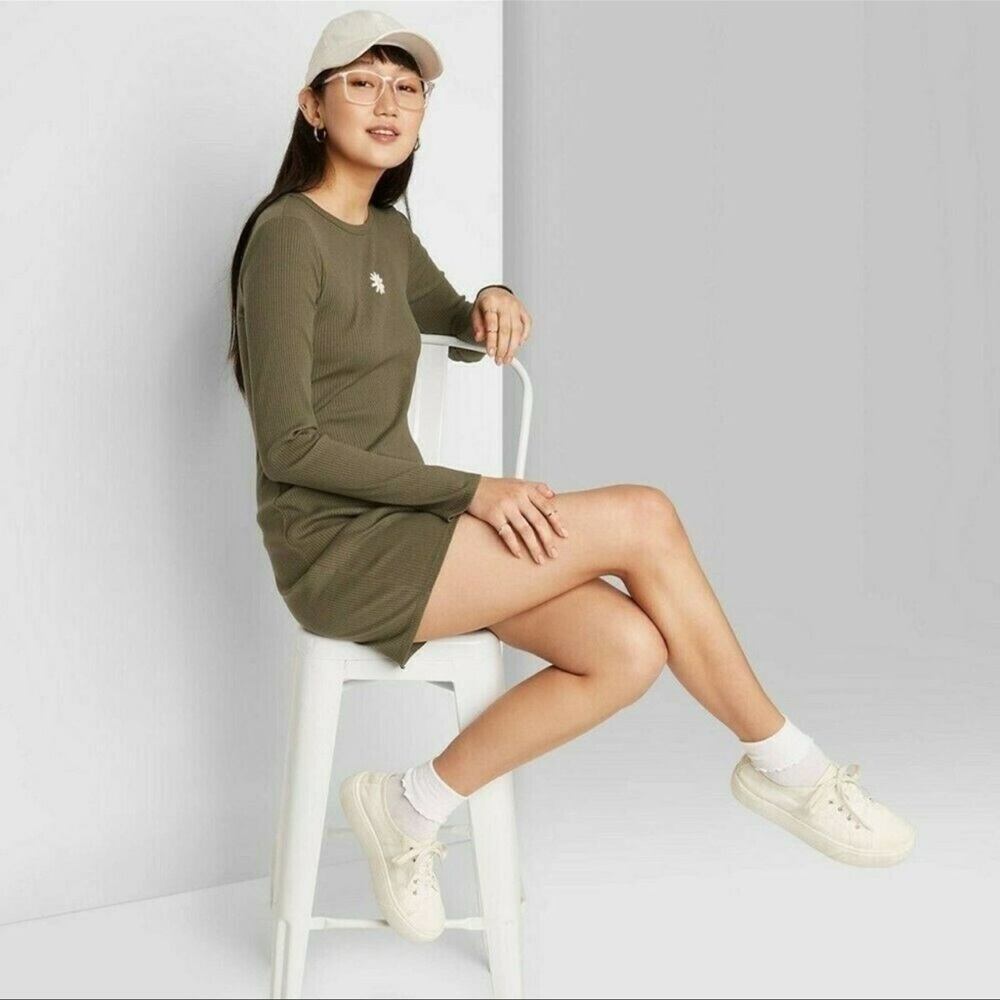 Wild Fable Olive Green Long Sleeve Dress